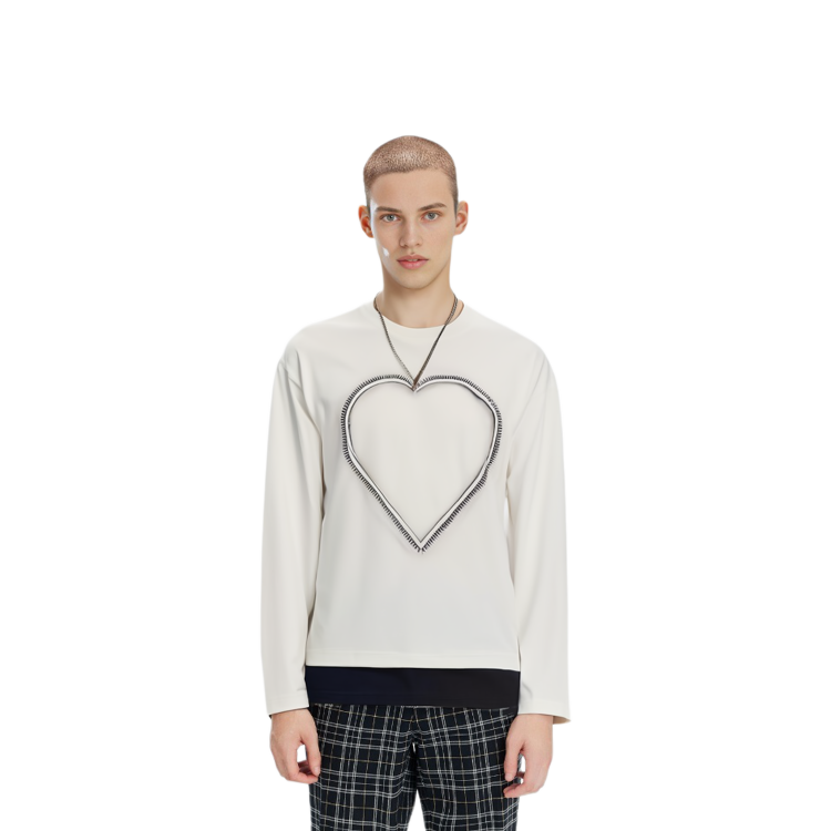 WE11DONE SS23 White Long Sleeve Tee with Heart Graphic Unisex WD-TT1-23-865-U-IV 圖 3