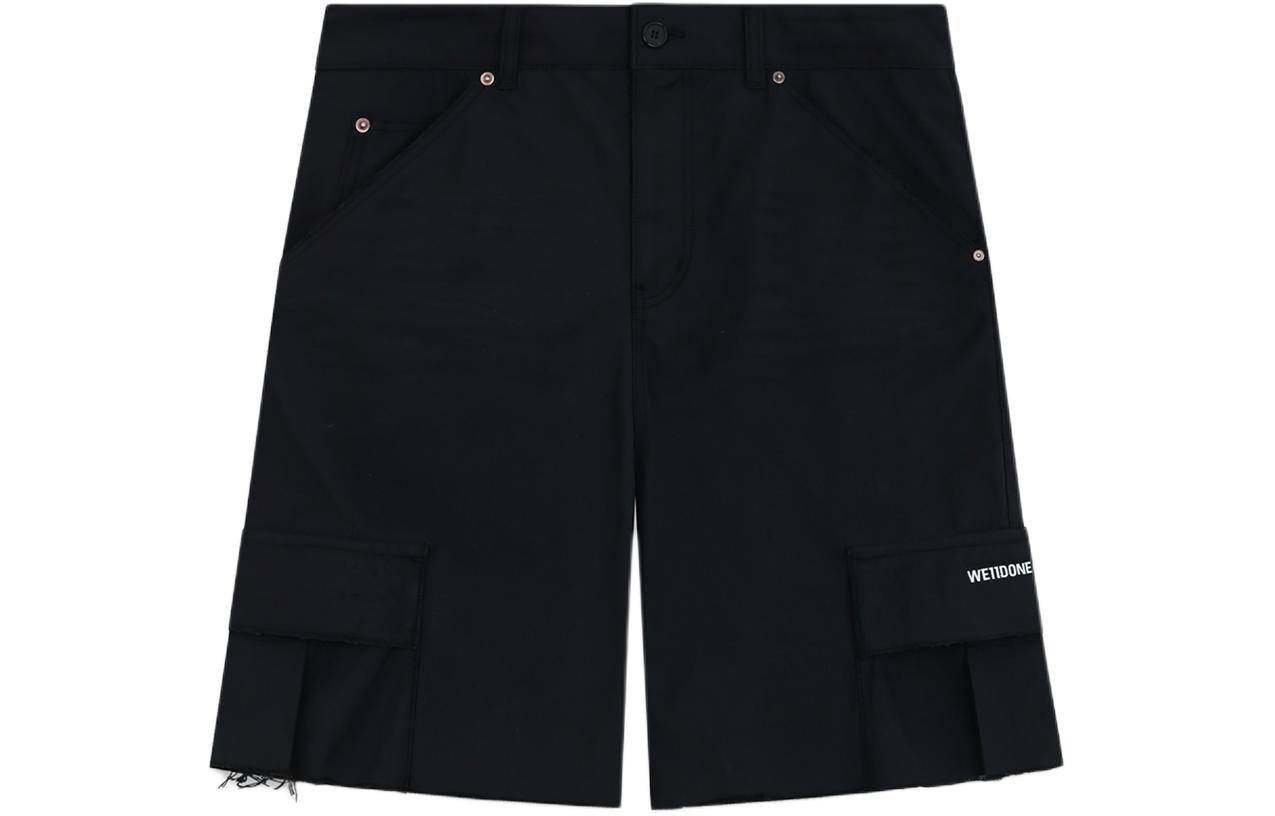 WE11DONE SS24  Black Logo Zip Fringe Hem Cargo Shorts WD-DP0-24-344-M-BK