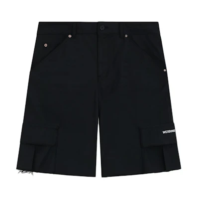 WE11DONE SS24 Black Logo Zip Fringe Hem Cargo Shorts WD-DP0-24-344-M-BK