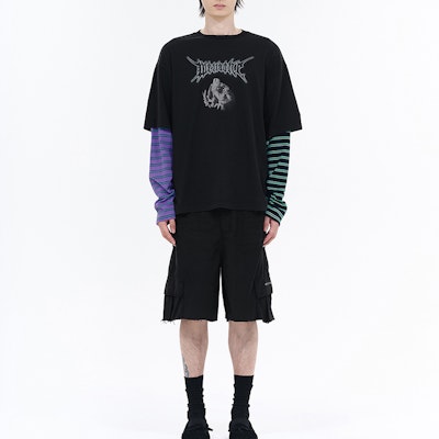 WE11DONE SS24 Black Logo Zip Fringe Hem Cargo Shorts WD-DP0-24-344-M-BK Shop WE11DONE SS24 Black Logo Zip Fringe Hem Cargo Shorts WD-DP0-24-344-M-BK