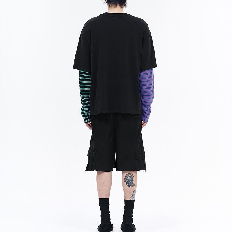 Purchase WE11DONE SS24  Black Logo Zip Fringe Hem Cargo Shorts WD-DP0-24-344-M-BK