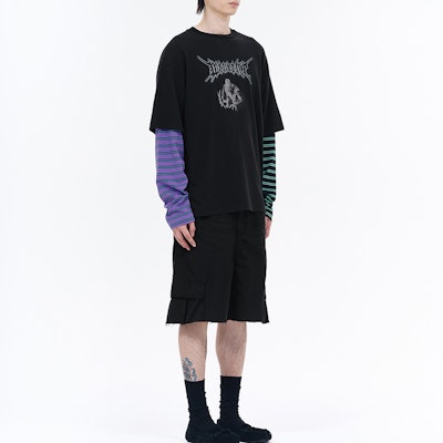 WE11DONE SS24 Black Logo Zip Fringe Hem Cargo Shorts WD-DP0-24-344-M-BK Details for WE11DONE SS24 Black Logo Zip Fringe Hem Cargo Shorts WD-DP0-24-344-M-BK