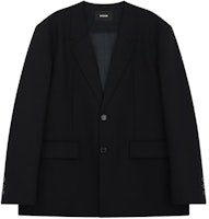 WE11DONE SS24 Black Single-Breasted Collarless Blazer with Back Logo. WD-JK0-24-063-M-BK WE11DONE SS24 Black Single-Breasted Collarless Blazer with Back Logo. WD-JK0-24-063-M-BK