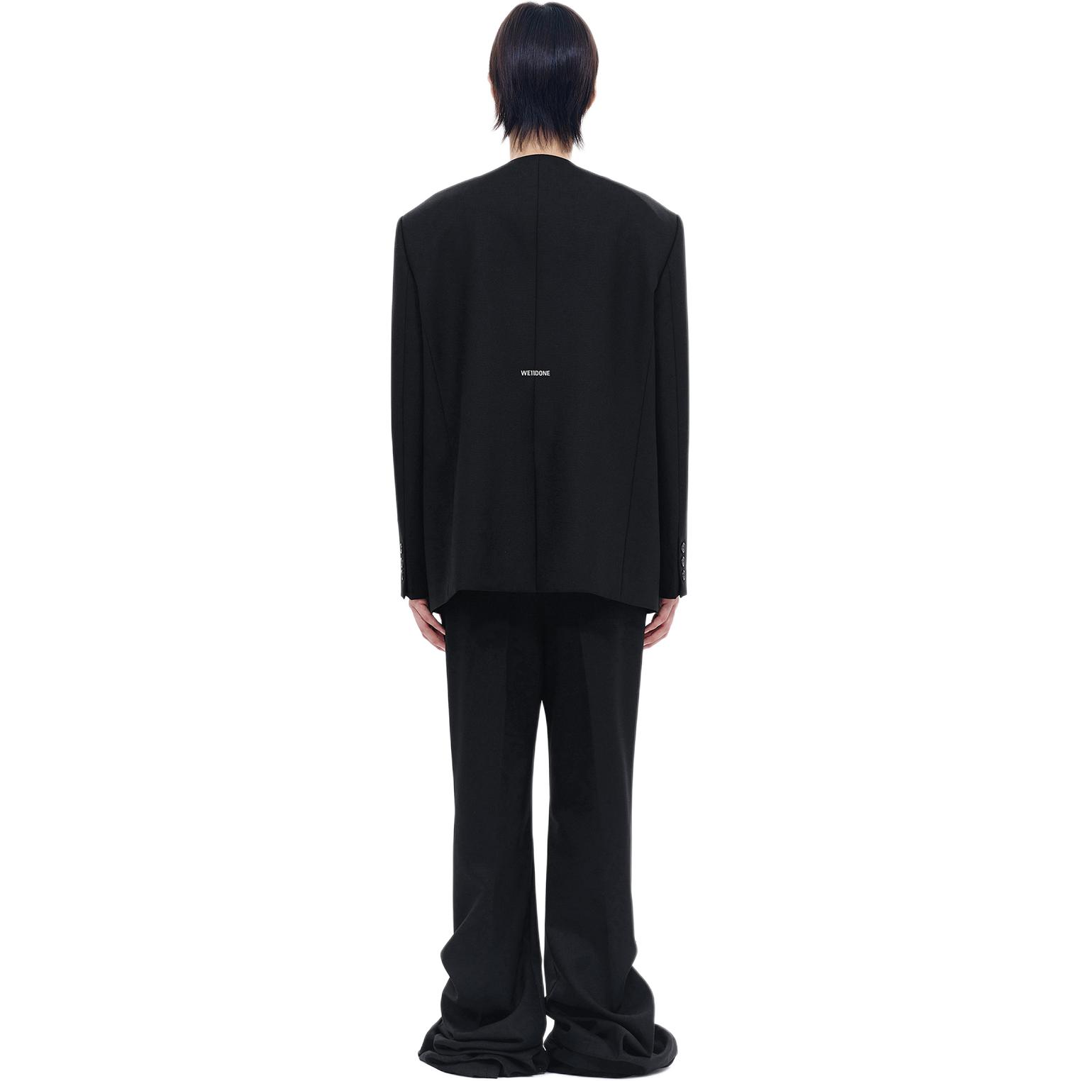 Purchase WE11DONE SS24 블랙 로고 백 디테일 노카라 싱글 브레스티드 블레이저. WD-JK0-24-063-M-BK
