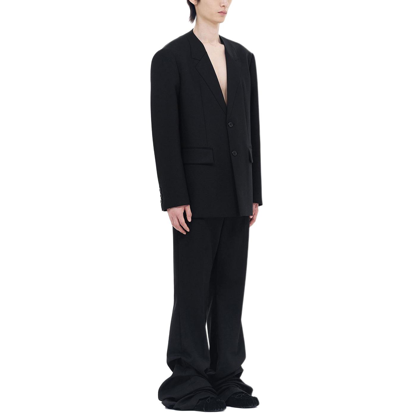 Details for WE11DONE SS24 블랙 로고 백 디테일 노카라 싱글 브레스티드 블레이저. WD-JK0-24-063-M-BK