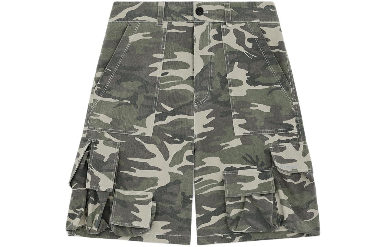 WE11DONE SS24  Camo Multi-Pocket Cargo Shorts - Camouflage Green WD-PT0-24-207-M-BG