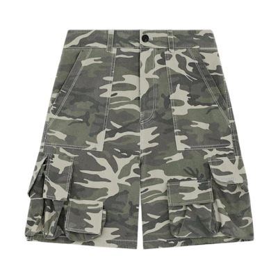WE11DONE SS24 Camo Multi-Pocket Cargo Shorts - Camouflage Green WD-PT0-24-207-M-BG