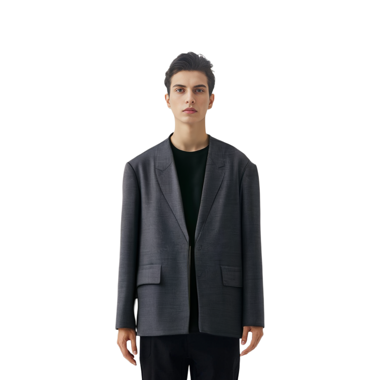 Lookbook WE11DONE SS24 Blazer Abu Solid Lengan Panjang Single-Breasted WD-JK1-24-024-M-GY