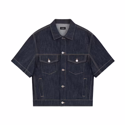WE11DONE SS24 Solid Pocket Short Sleeve Denim Jacket - Dark Blue WD-DJ0-24-316-M-NV