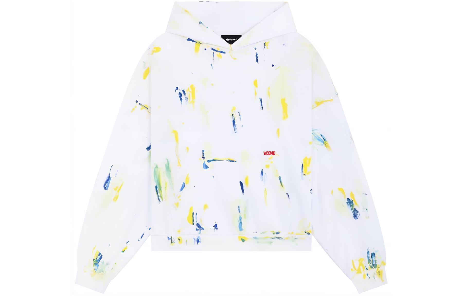 WE11DONE SS24 Abstract Painted Hoodie White Unisex Long Sleeve Pullover WD-TH1-24-718-U-WH
