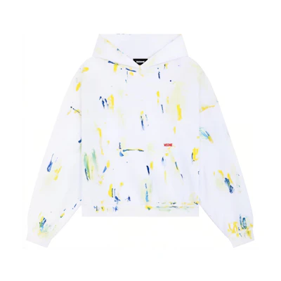 WE11DONE SS24 Abstract Painted Hoodie White Unisex Long Sleeve Pullover WD-TH1-24-718-U-WH