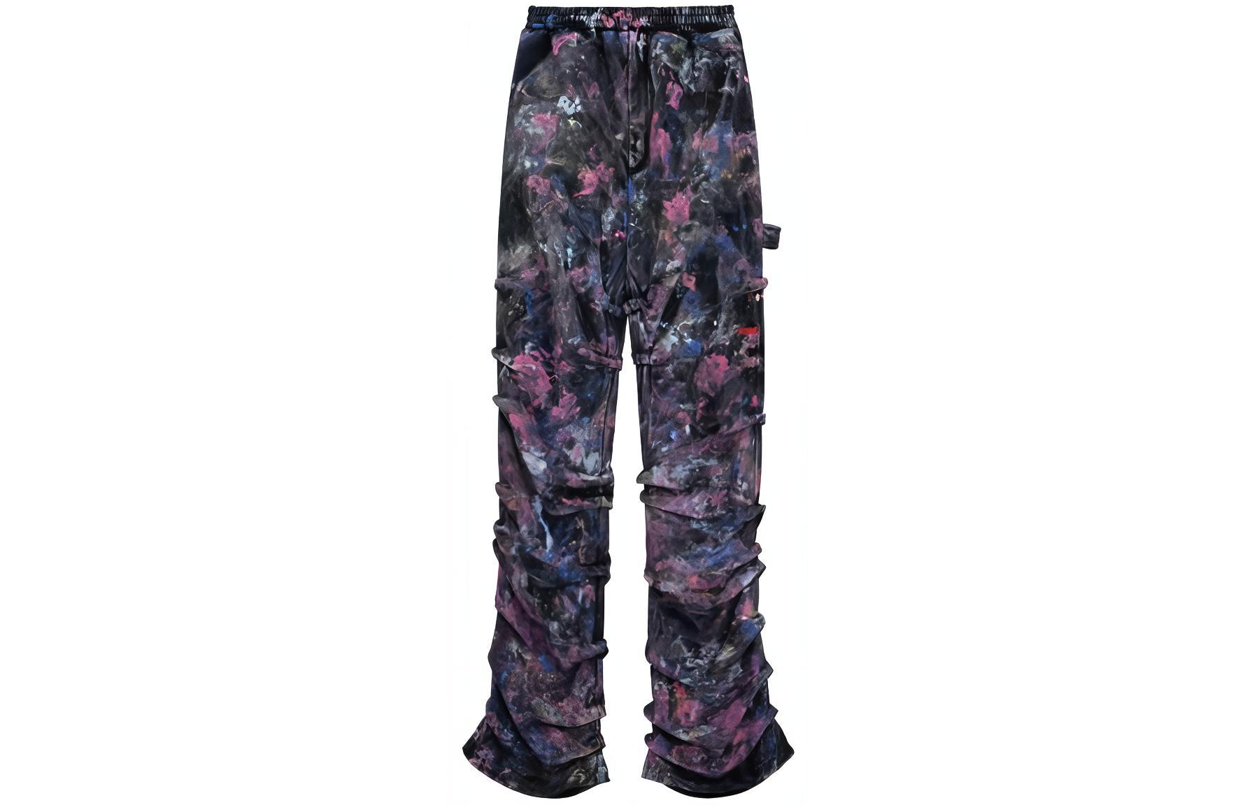 WE11DONE SS24 Abstract Painted Pleated Mid-Waist Pink Casual Pants Men. WD-TA1-24-707-M-PK