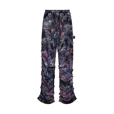 WE11DONE SS24 Abstract Painted Pleated Mid-Waist Pink Casual Pants Men. WD-TA1-24-707-M-PK