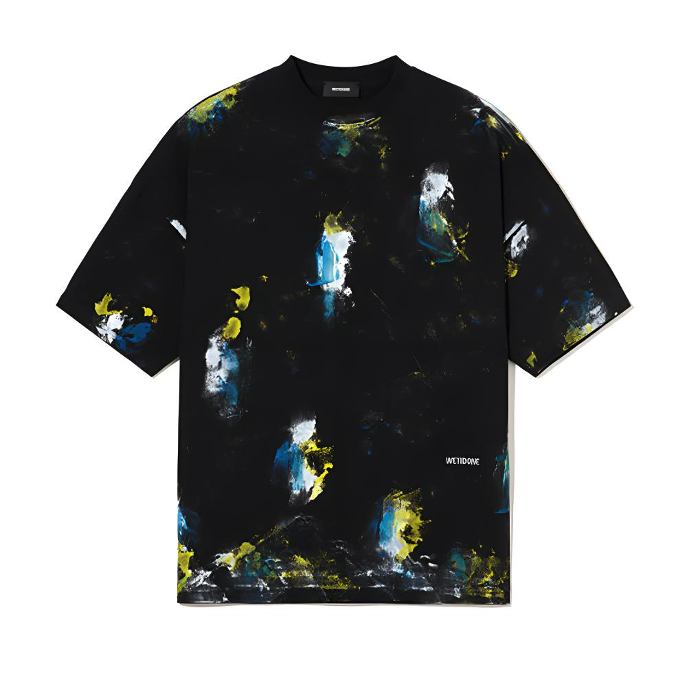 WE11DONE SS24 Abstract Print Unisex Oversized Black Crewneck T-Shirt. WD-TT1-24-716-U-BK