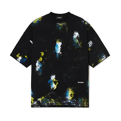 WE11DONE SS24 Abstract Print Unisex Oversized Black Crewneck T-Shirt. WD-TT1-24-716-U-BK