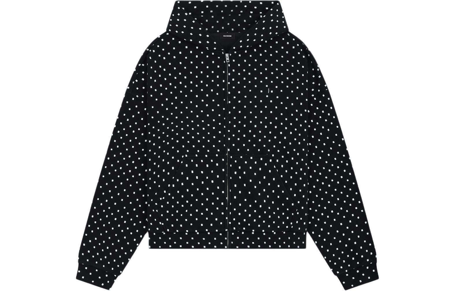 WE11DONE SS24 All-Over Print Zip Hoodie Unisex Black WD-TJ0-24-804-U-BK