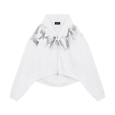 WE11DONE SS24 Asymmetrical Hem Drop Shoulder Hoodie Unisex White WD-TJ1-24-886-U-WH