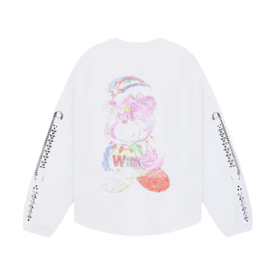 WE11DONE SS24 Bear Print Crewneck Pullover Long Sleeve Tee Unisex White WD-TT0-24-775-U-WH