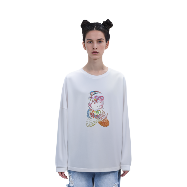 WE11DONE SS24 Bear Print Crewneck Pullover Long Sleeve Tee Unisex White WD-TT0-24-775-U-WH 圖 4