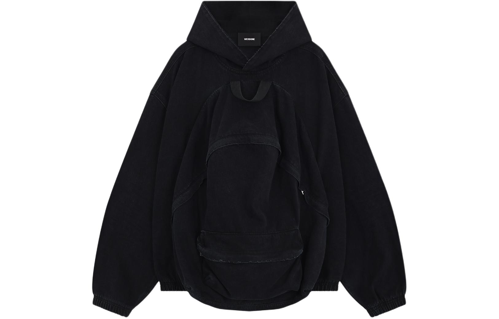 WE11DONE SS24 Black Denim Backpack Hoodie Unisex WD-DJ1-24-350-U-BK