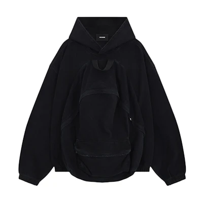 WE11DONE SS24 Black Denim Backpack Hoodie Unisex WD-DJ1-24-350-U-BK