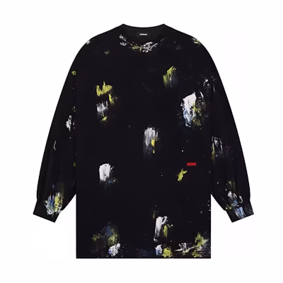 WE11DONE SS24 Black Graffiti Letter Knit Crewneck Long Sleeve Unisex Tee WD-TT1-24-717-U-BK