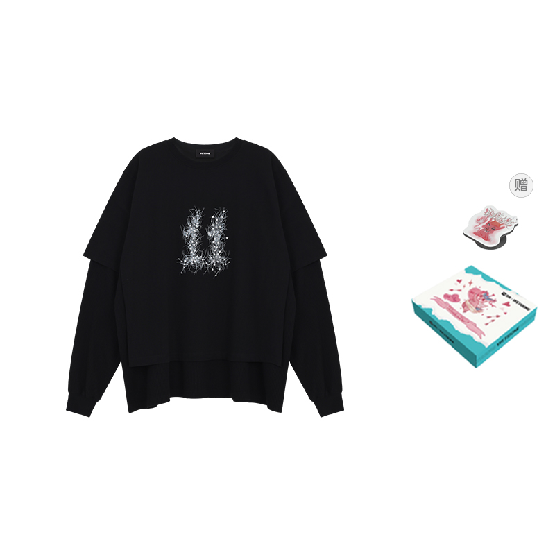 WE11DONE SS24 Black Graphic Layered Long-Sleeve Unisex T-Shirt. WD-TT1-24-850-U-BK