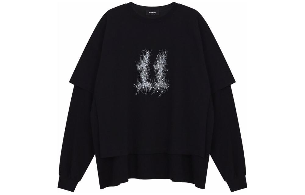 Order WE11DONE SS24 黑色圖案層次長袖中性T恤 WD-TT1-24-850-U-BK