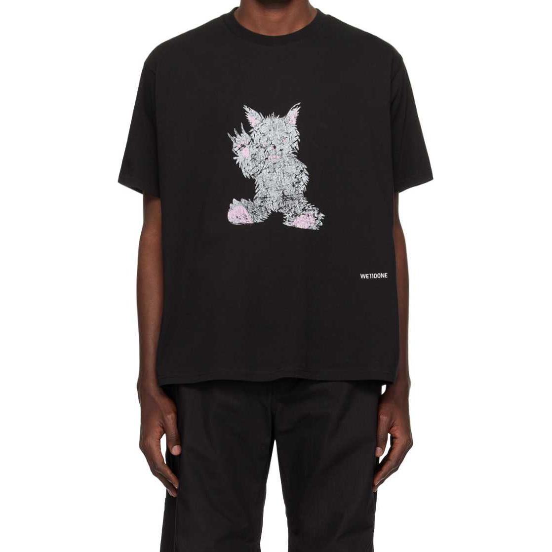 Shop WE11DONE SS24 黑灰狼圖案中性款圓領T恤。 WD-TT1-24-765-U-BK