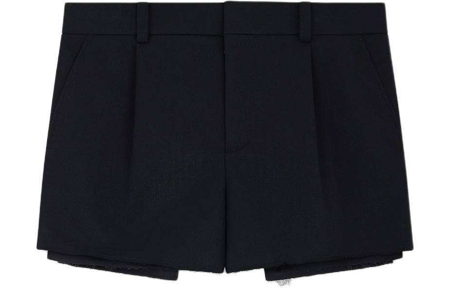 Order WE11DONE SS24 男款黑色層次流蘇百褶休閒短褲 WD-PT0-24-201-M-BK