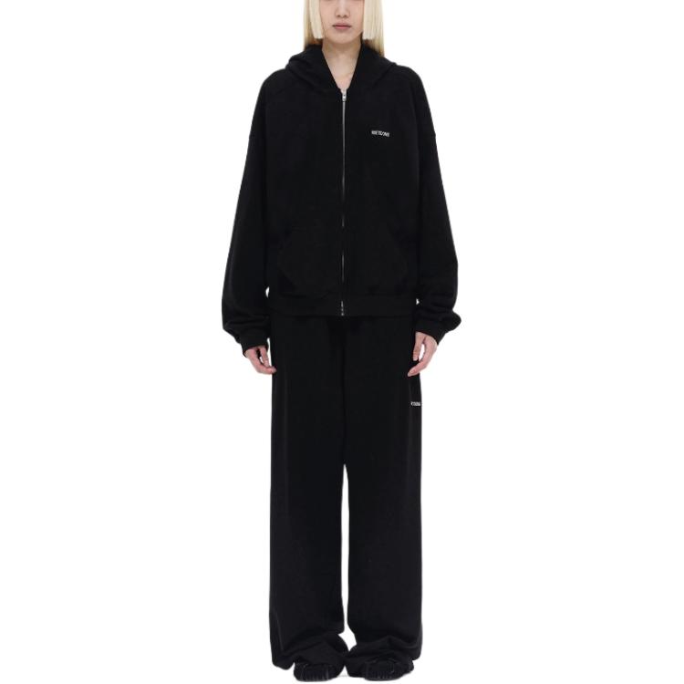 Shop WE11DONE SS24 黑色寬鬆男女款字母彈性腰運動長褲 WD-TA0-24-898-U-BK