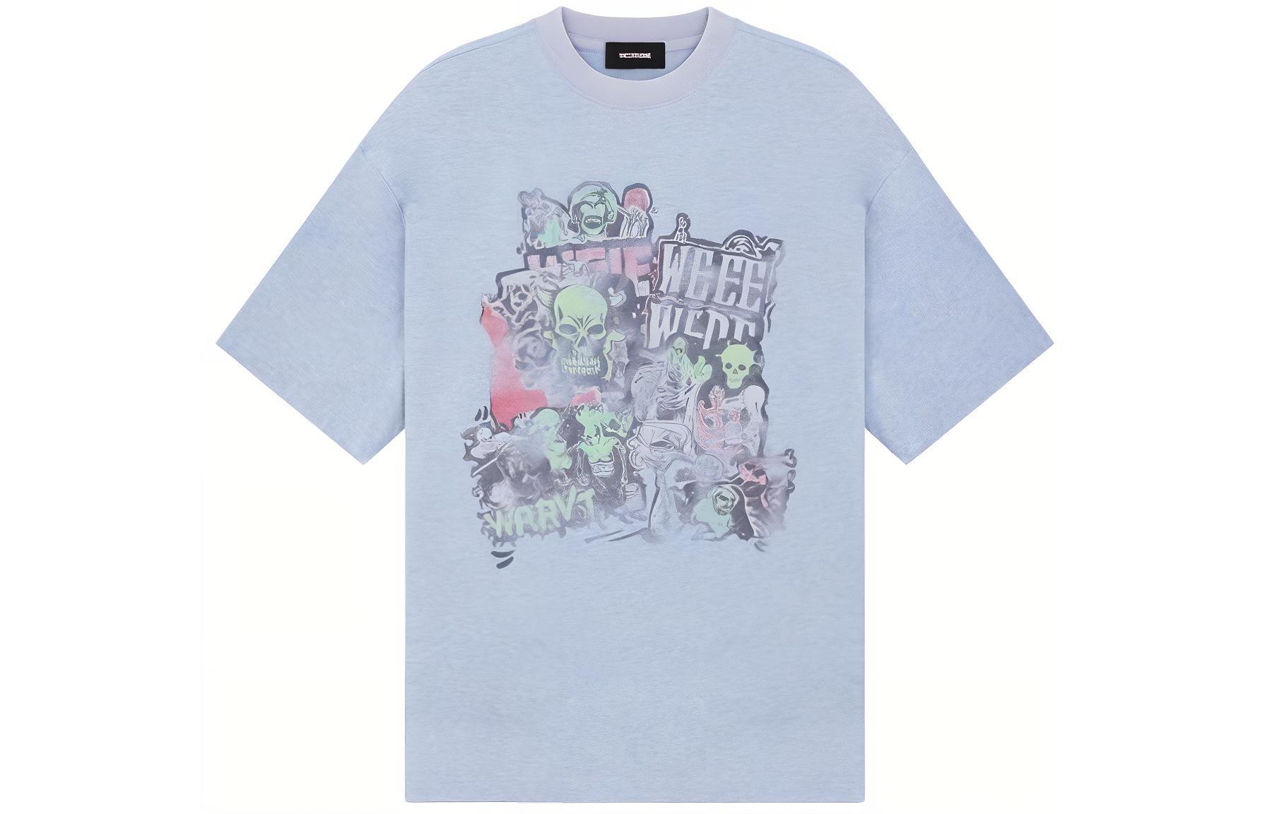 WE11DONE SS24 Blue Skull Graphic Unisex Crewneck Short Sleeve T-Shirt WD-TT1-24-736-U-BL