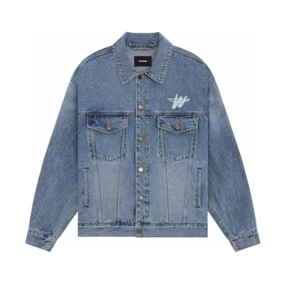 WE11DONE SS24 Colorblock Logo Denim Jacket Unisex Blue Long Sleeve. WD-DJ1-24-372-U-BL