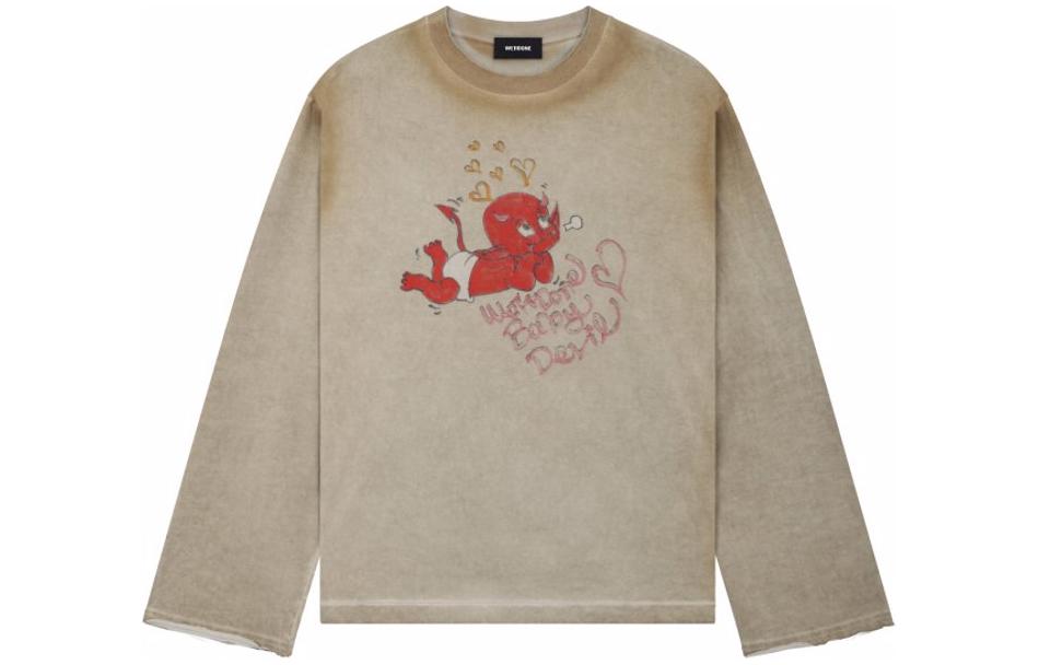WE11DONE SS24 DirtyFit Little Devil Graphic Beige Unisex Long Sleeve T-Shirt. WD-TT1-24-744-U-BG 圖 2