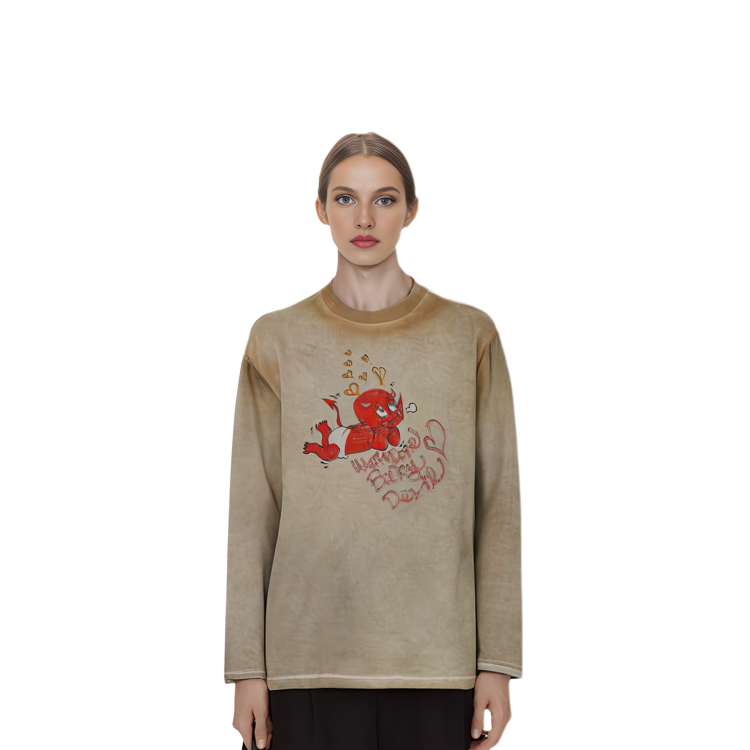 WE11DONE SS24 DirtyFit Little Devil Graphic Beige Unisex Long Sleeve T-Shirt. WD-TT1-24-744-U-BG 圖 4