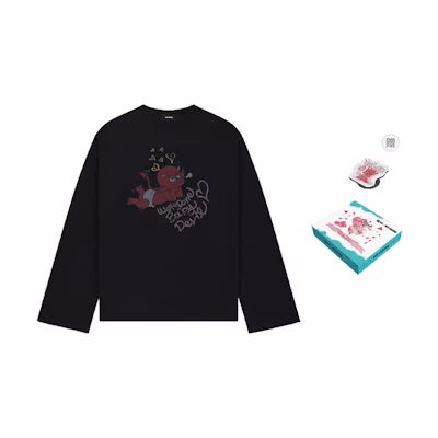 WE11DONE SS24 DirtyFit Little Devil Graphic Long Sleeve Tee Unisex Black WD-TT1-24-744-U-BK