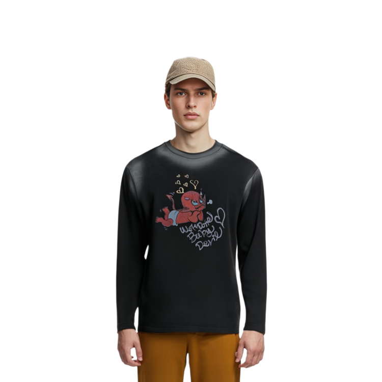 WE11DONE SS24 DirtyFit Little Devil Graphic Long Sleeve Tee Unisex Black WD-TT1-24-744-U-BK 圖 3