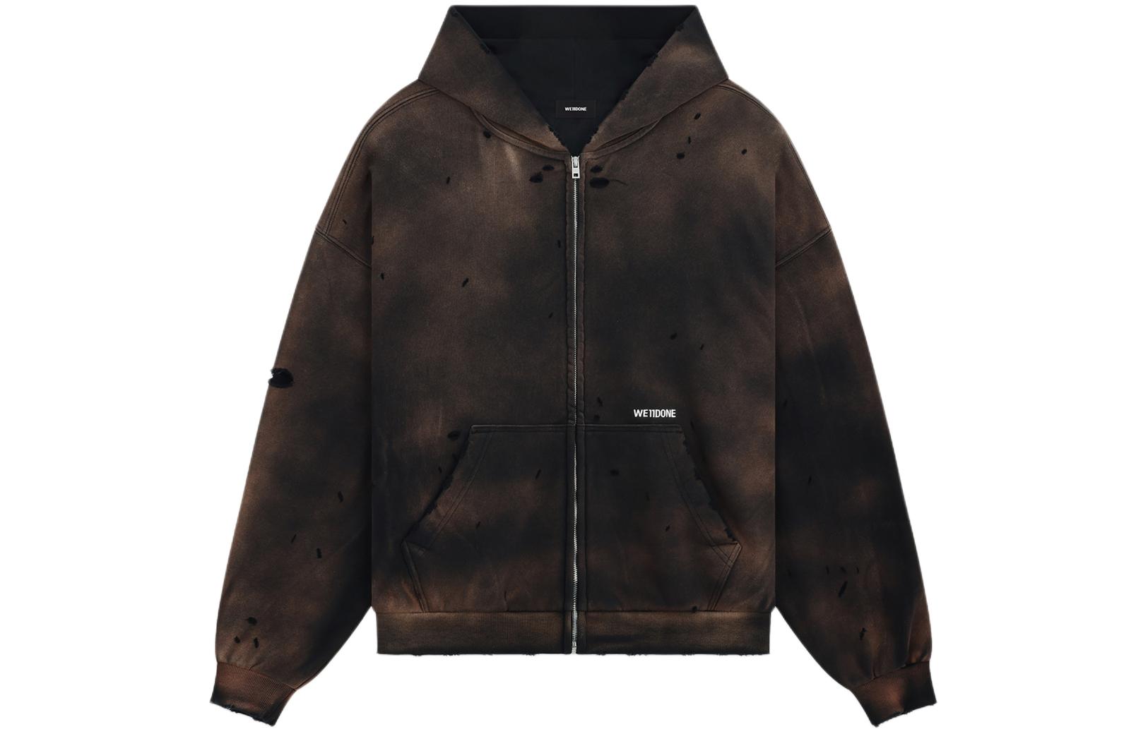 WE11DONE SS24 DirtyFit Washed Vintage Zip Hoodie Unisex Black WD-TJ1-24-845-U-BK