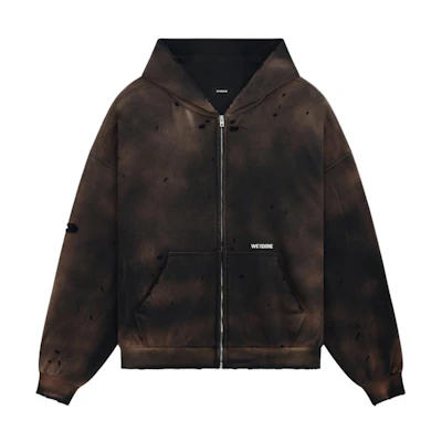WE11DONE SS24 DirtyFit Washed Vintage Zip Hoodie Unisex Black WD-TJ1-24-845-U-BK