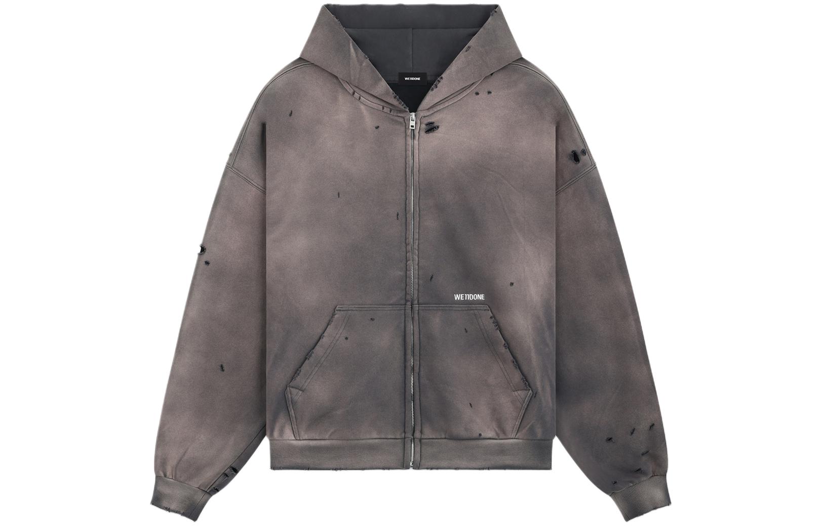 WE11DONE SS24 DirtyFit Washed Zip-Up Hoodie Charcoal Unisex Fall Collection WD-TJ1-24-845-U-CH