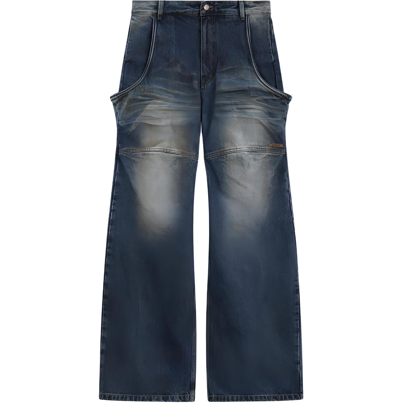WE11DONE SS24 Distressed Straight-Leg Zipper Jeans Blue Men’s Denim. WD-DP0-24-339-M-NV