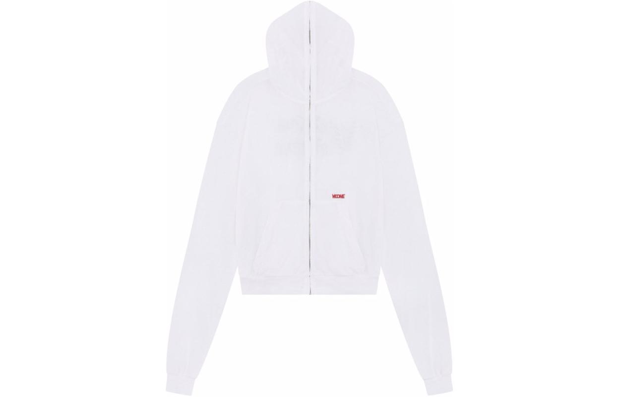 WE11DONE SS24 Embroidered Full-Zip Mesh Hoodie Unisex White WD-JP1-24-074-U-WH