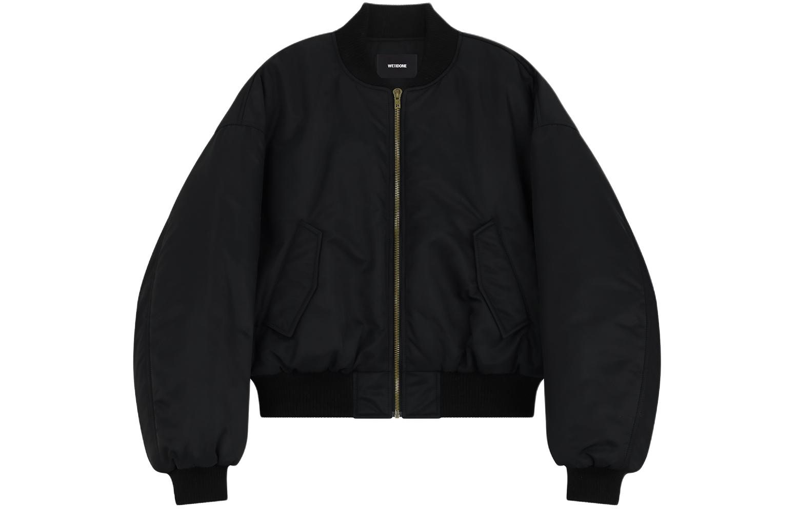 WE11DONE SS24 Embroidered Logo Ribbed Bomber Jacket Black Unisex Long Sleeve WD-JP0-24-102-U-BK 圖 2