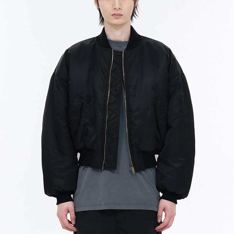 WE11DONE SS24 Embroidered Logo Ribbed Bomber Jacket Black Unisex Long Sleeve WD-JP0-24-102-U-BK 圖 4