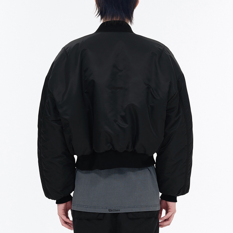 WE11DONE SS24 Embroidered Logo Ribbed Bomber Jacket Black Unisex Long Sleeve WD-JP0-24-102-U-BK 圖 5