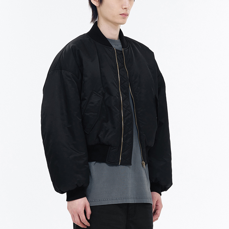 WE11DONE SS24 Embroidered Logo Ribbed Bomber Jacket Black Unisex Long Sleeve WD-JP0-24-102-U-BK 圖 6