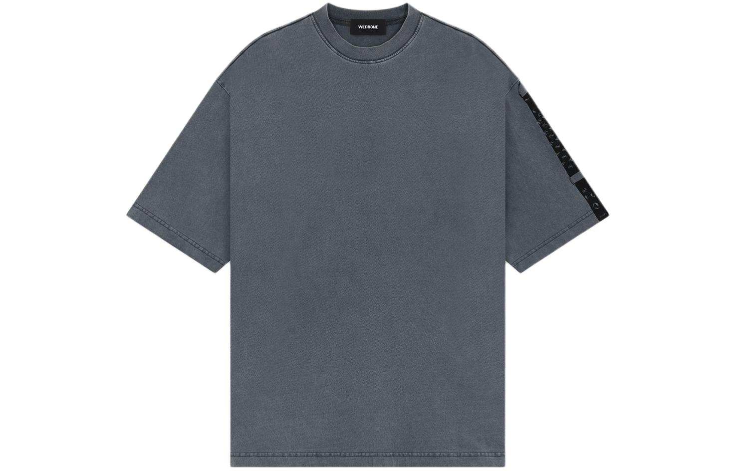 WE11DONE SS24 Floral Print Ribbed Crewneck T-Shirt Unisex - Charcoal. WD-TT0-24-710-U-CH