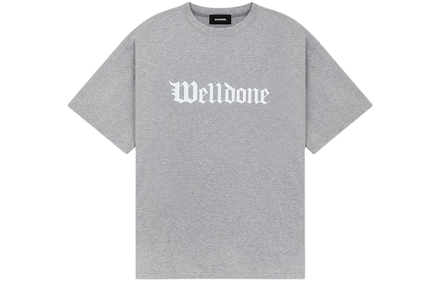 WE11DONE SS24 Gothic Logo Crewneck Printed Unisex T-Shirt - Gray WD-TT0-24-899-U-MG
