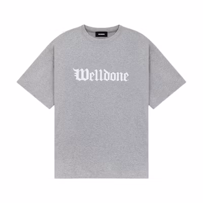 WE11DONE SS24 Gothic Logo Crewneck Printed Unisex T-Shirt - Gray WD-TT0-24-899-U-MG