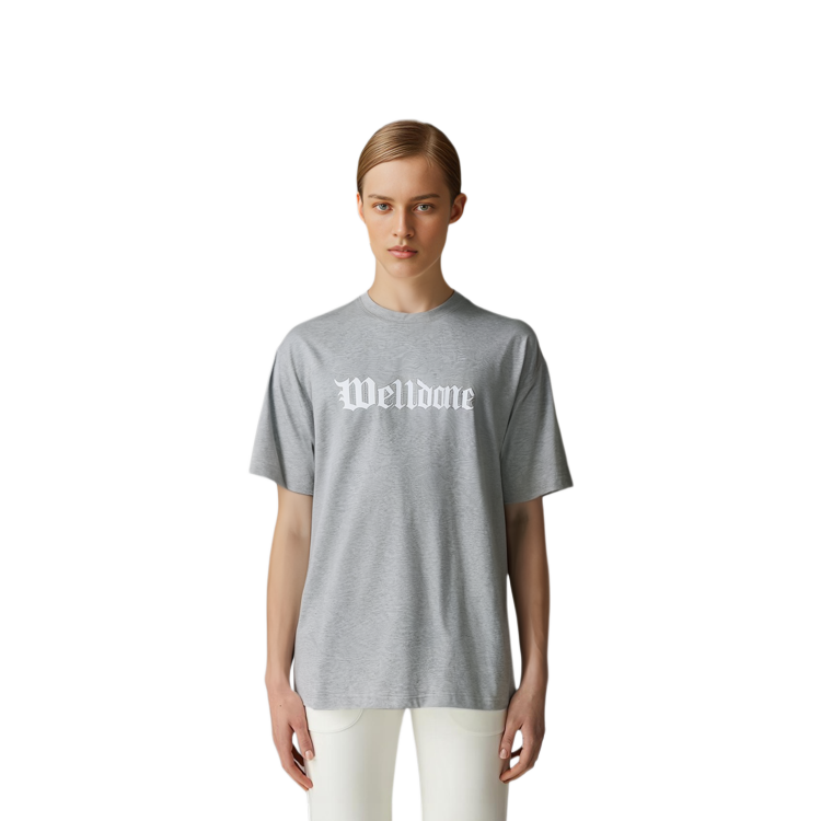 Details for WE11DONE SS24 哥德式Logo印花中性T恤 - 灰色 WD-TT0-24-899-U-MG